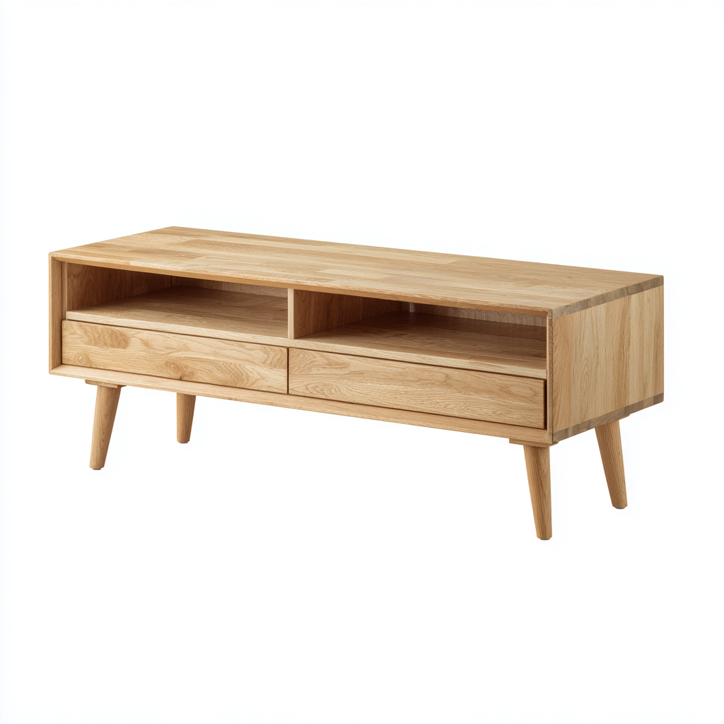Meuble TV en bois de chêne clair avec rangement ouvert - 130x40x55 cm - boisnaturel - style nordique moderne-Restota