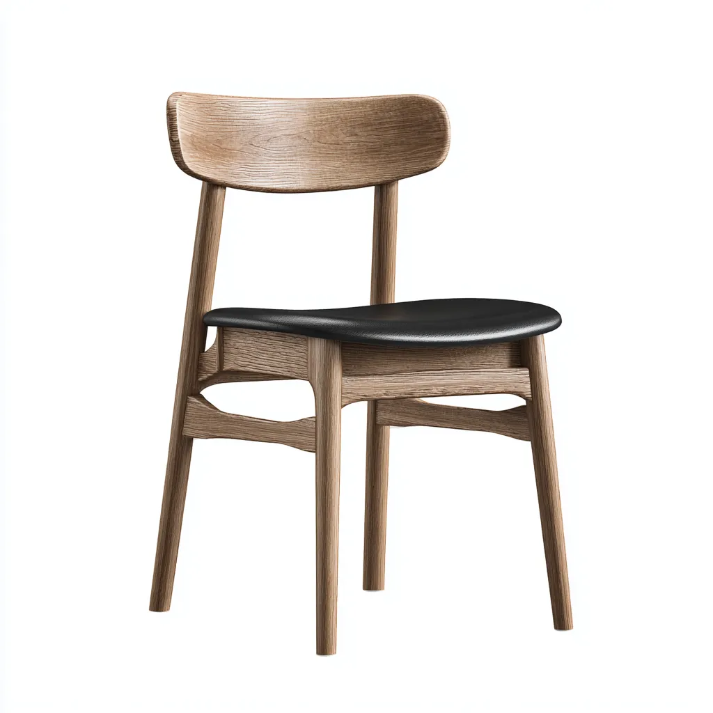 Chaise de salle à manger en bois avec assise en cuir noir - 45x50x82 cm - chêne-noir - style scandinave contemporain-Restota