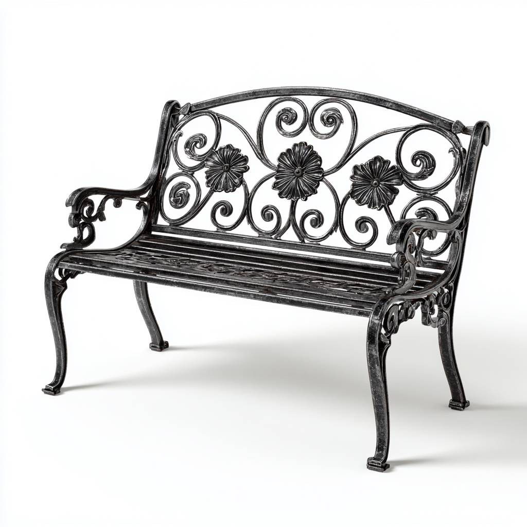 Banc de jardin en fonte - 120x58x82 cm - Noir - Style Classique à Motifs Floraux-Restota