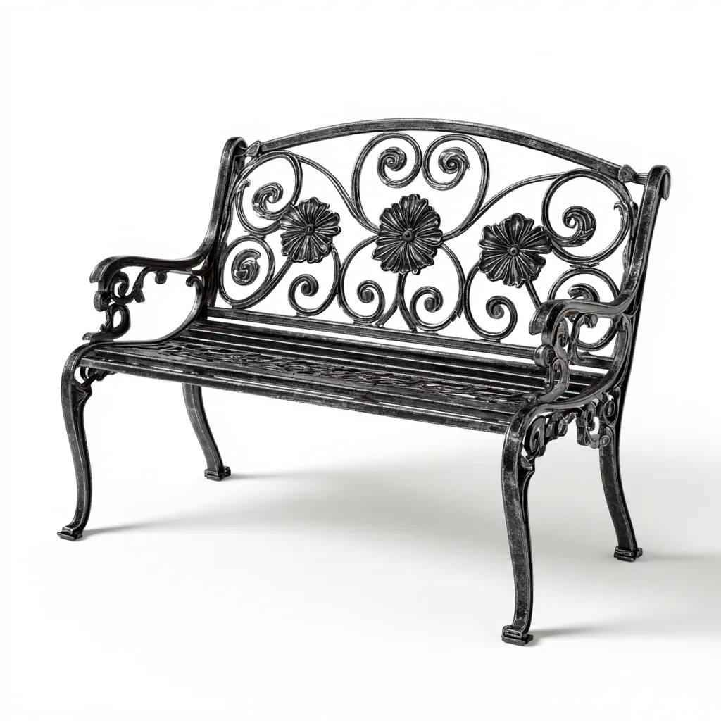 Banc de jardin en fonte - 120x58x82 cm - Noir - Style Classique à Motifs Floraux-Restota