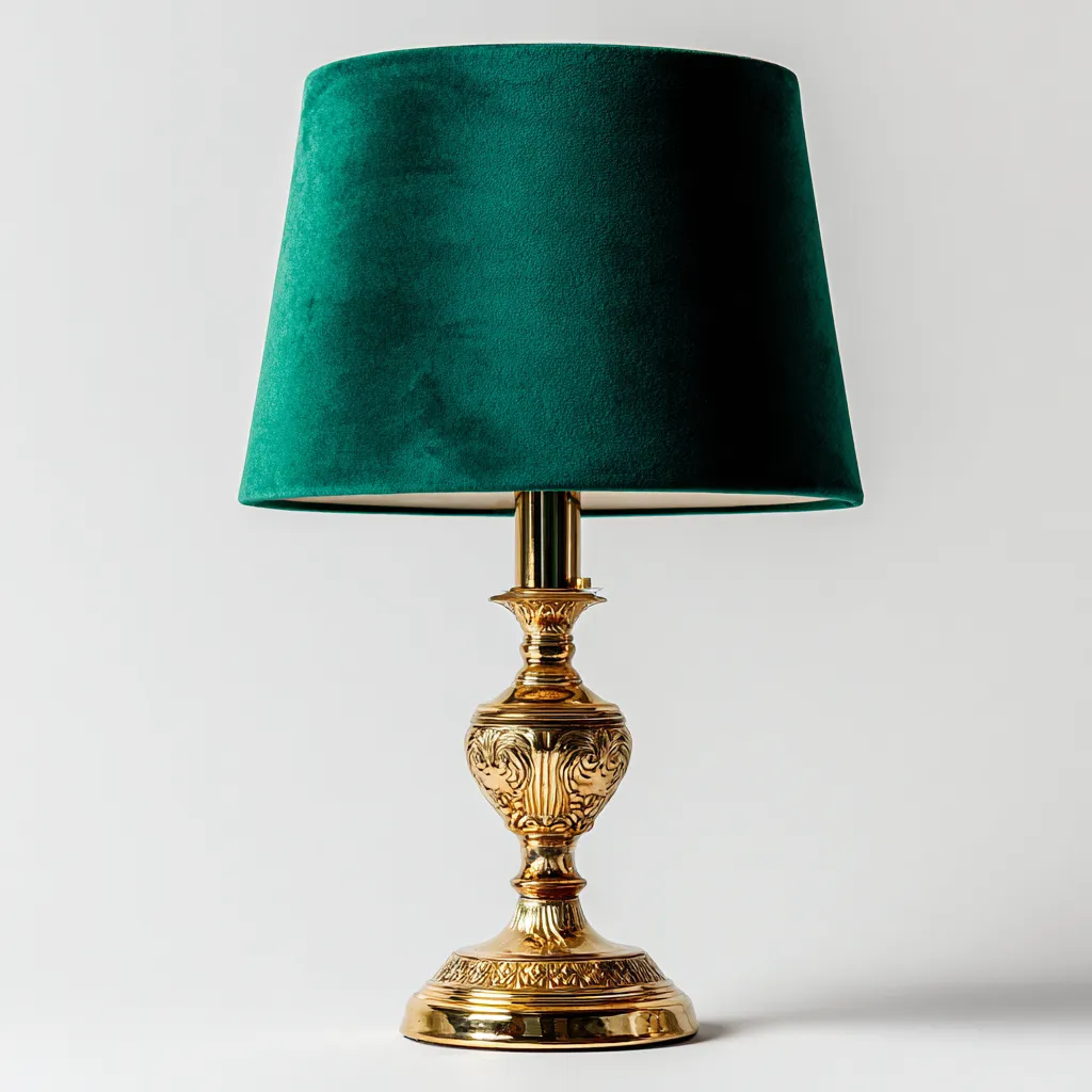 Lampe de table en métal et velours 28x28x52 cm - vert-or - style classique-Restota