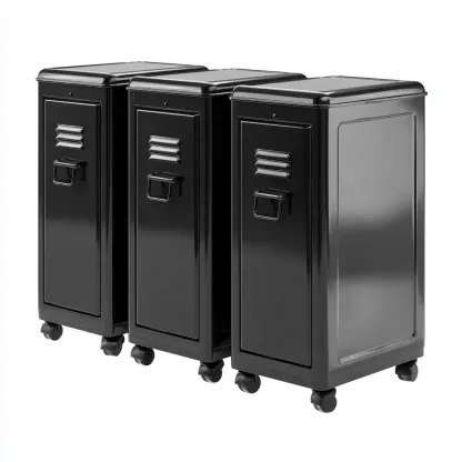 Lot de 3 armoires de bureau à roulettes en métal noir - 40x40x80 cm - noir - style industriel moderne-Restota