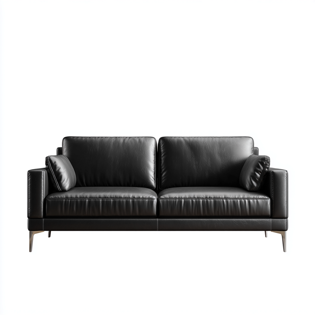 Canapé droit en cuir noir - piètement métal - design contemporain - usage salon-Restota