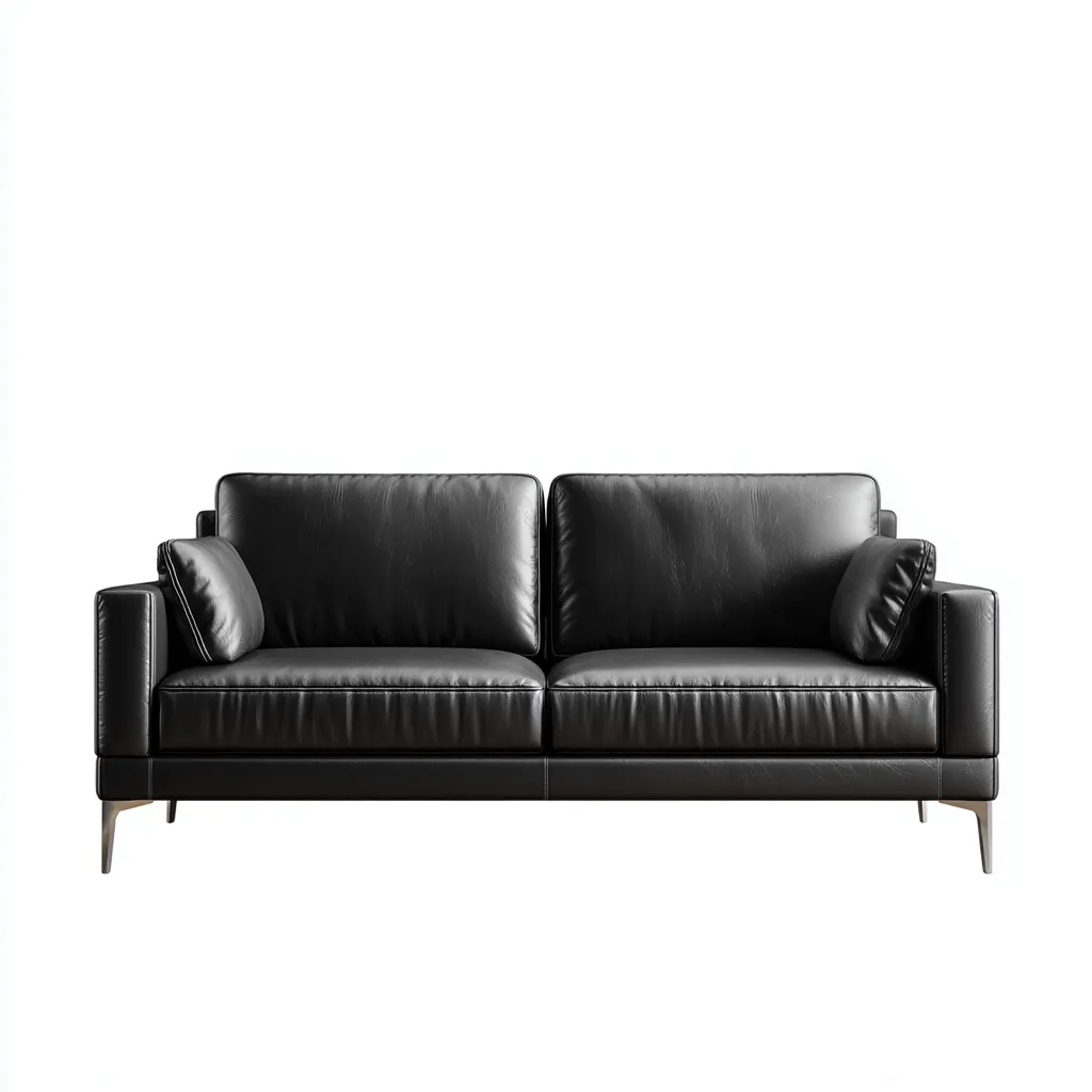 Canapé droit en cuir noir - piètement métal - design contemporain - usage salon-Restota