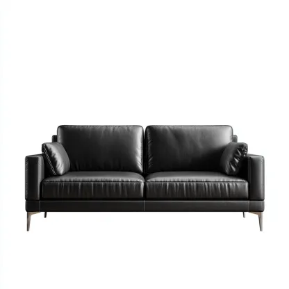 Canapé droit en cuir noir - piètement métal - design contemporain - usage salon-Restota