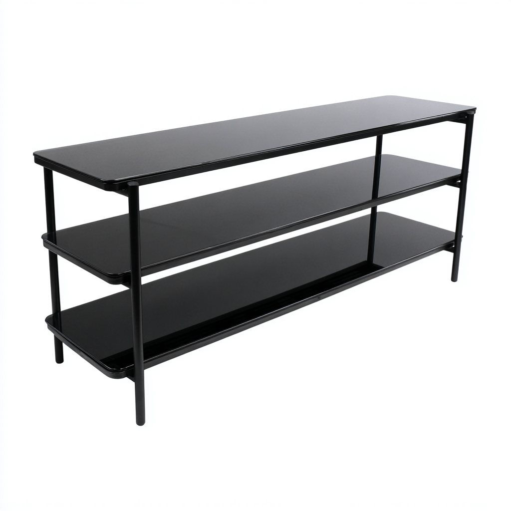 Meuble TV en verre noir trempé avec structure métallique - 130x40x55 cm - noir - design moderne minimaliste-Restota