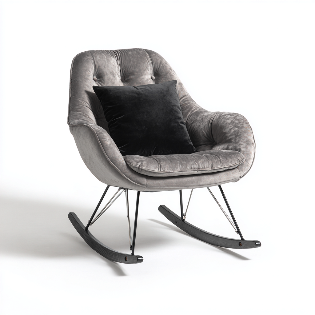 Fauteuil à bascule - Velours gris et structure métal - 88x80x100 cm - Grisperle - Style moderne chic-Restota