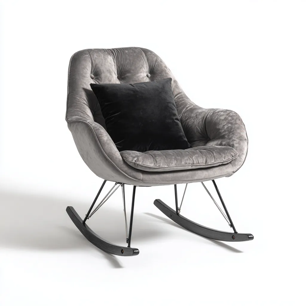 Fauteuil à bascule - Velours gris et structure métal - 88x80x100 cm - Grisperle - Style moderne chic-Restota