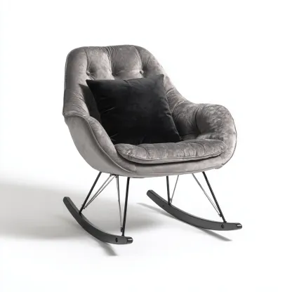Fauteuil à bascule - Velours gris et structure métal - 88x80x100 cm - Grisperle - Style moderne chic-Restota