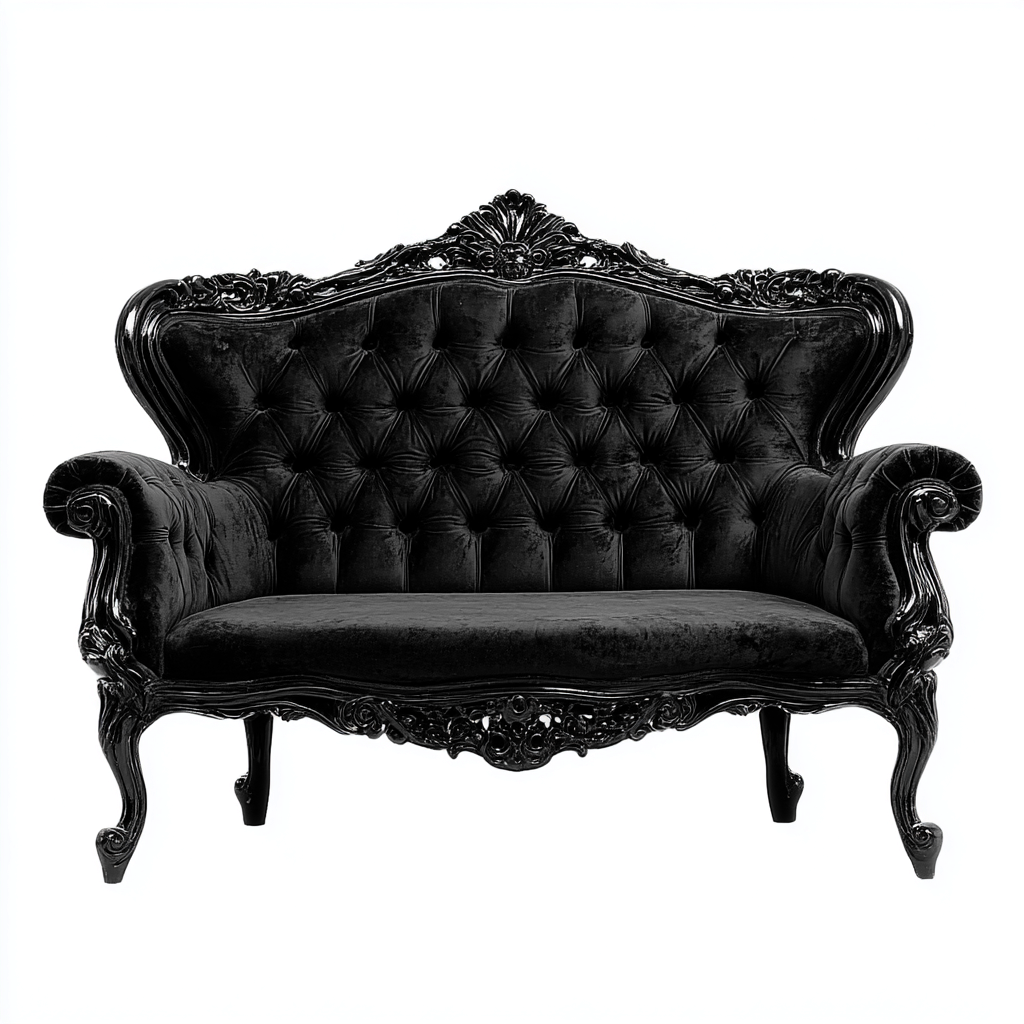 Canapé droit en velours noir - style baroque - structure sculptée - usage salon-Restota