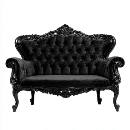 Canapé droit en velours noir - style baroque - structure sculptée - usage salon-Restota