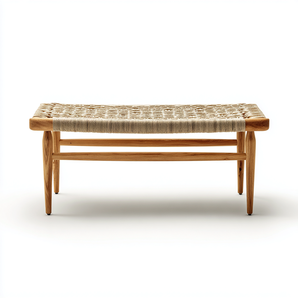 Banc de jardin en bois et corde tressée - 110x40x45 cm - boisnaturel - style minimaliste-Restota