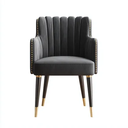Chaise de salle à manger en velours et métal 59x60x83 cm - gris foncé-or - design moderne à dossier côtelé avec clous dorés-Restota