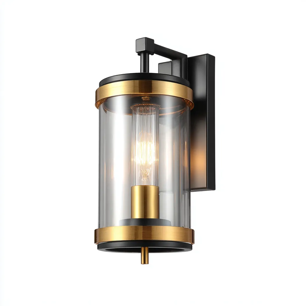 Applique murale cylindrique en métal noir et doré avec abat-jour en verre transparent 15x15x28 cm - noir-doré - design moderne élégant-Restota