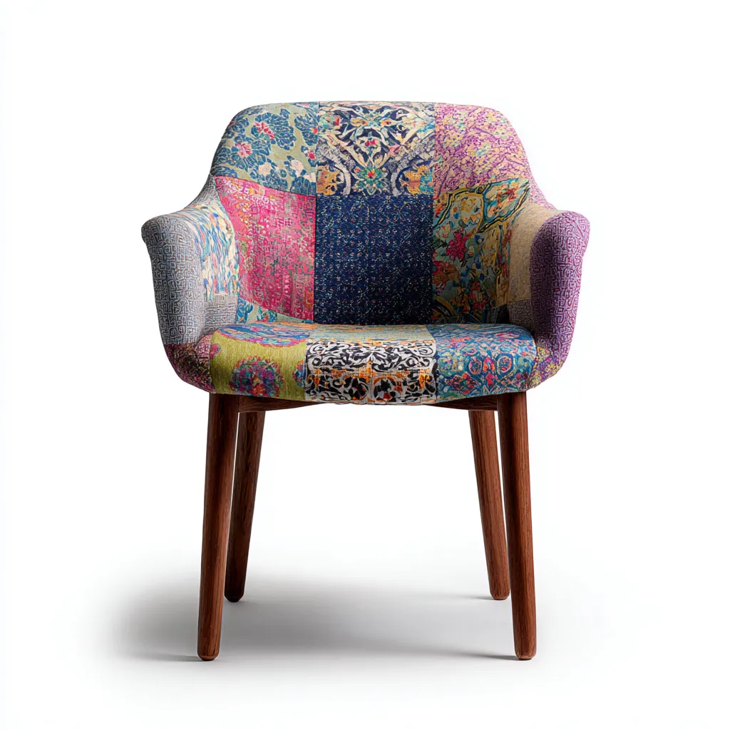 Chaise de salle à manger en tissu patchwork et bois 58x60x82 cm - multicolore - style bohème avec accoudoirs arrondis-Restota