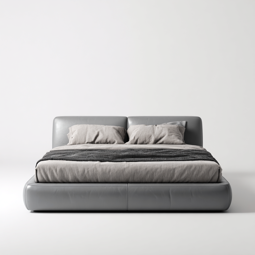 Lit double avec rangement - simili cuir - 200x160x90 cm - gris - design moderne-Restota