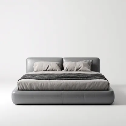 Lit double avec rangement - simili cuir - 200x160x90 cm - gris - design moderne-Restota