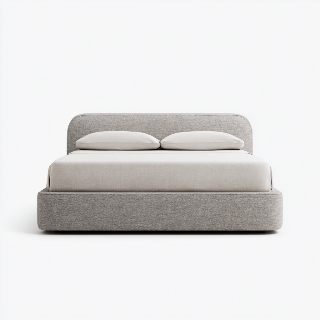 Lit double - tissu beige avec tête de lit arrondie et base rembourrée - 200x160x90 cm - beige - style moderne minimaliste-Restota