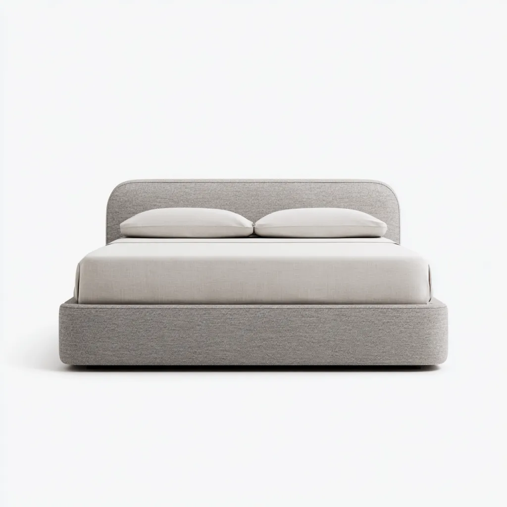 Lit double - tissu beige avec tête de lit arrondie et base rembourrée - 200x160x90 cm - beige - style moderne minimaliste-Restota