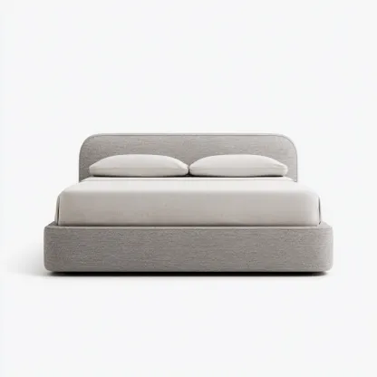 Lit double - tissu beige avec tête de lit arrondie et base rembourrée - 200x160x90 cm - beige - style moderne minimaliste-Restota