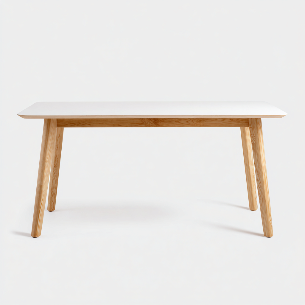 Table à manger en bois et MDF 160x80x75 cm - blanc-chêneclair - style scandinave avec plateau rectangulaire et pieds inclinés-Restota