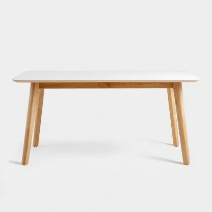 Table à manger en bois et MDF 160x80x75 cm - blanc-chêneclair - style scandinave avec plateau rectangulaire et pieds inclinés-Restota