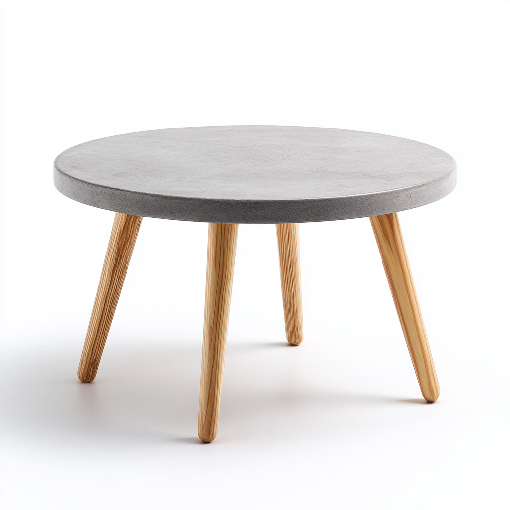 Table de jardin ronde en béton et bois 70x70x45 cm - gris - style scandinave-Restota