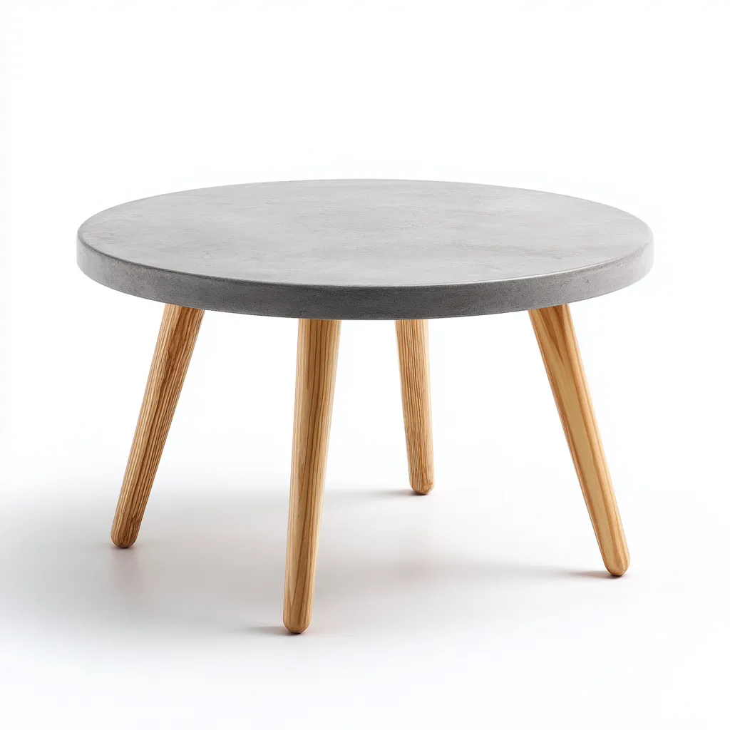 Table de jardin ronde en béton et bois 70x70x45 cm - gris - style scandinave-Restota