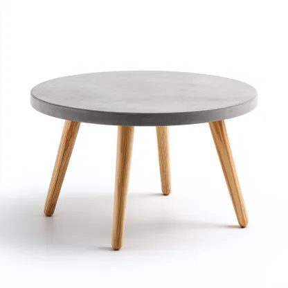 Table de jardin ronde en béton et bois 70x70x45 cm - gris - style scandinave-Restota