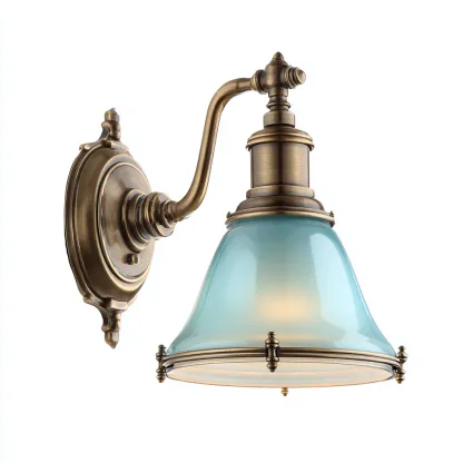 Applique murale en laiton antique et abat-jour en verre bleu 22x28x30 cm - bleu-doré - style rétro raffiné-Restota