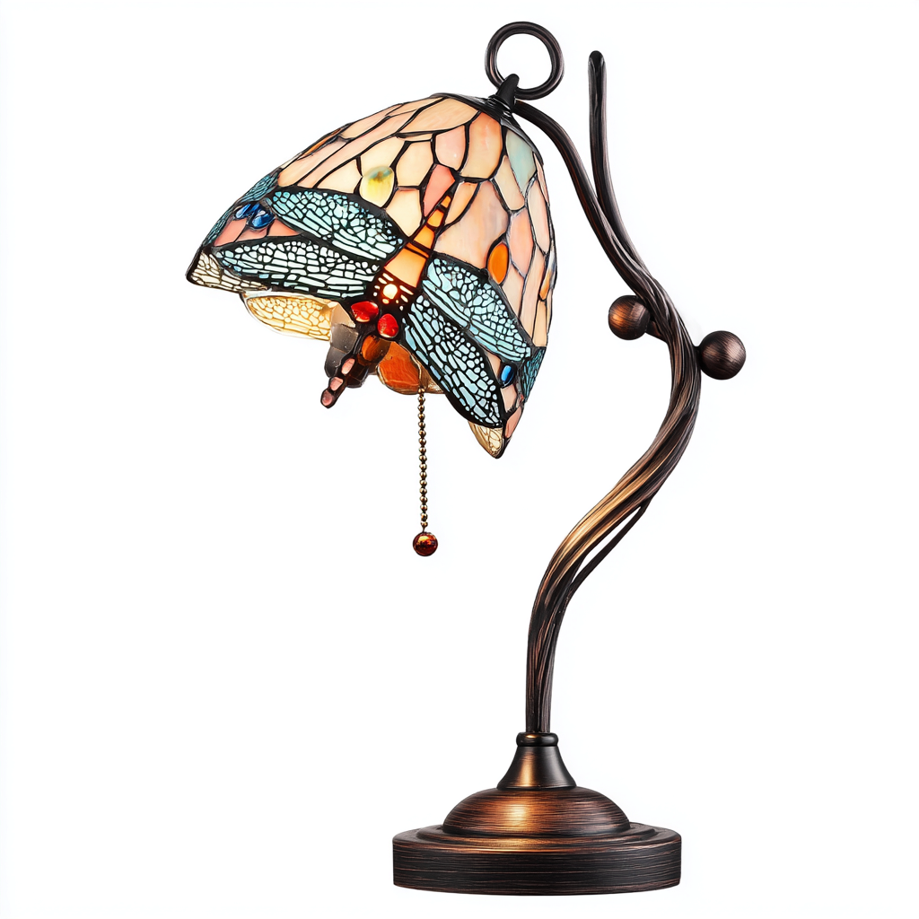 Lampe de table en verre et métal 23x23x45 cm - multicolore-bronze - style Tiffany-Restota