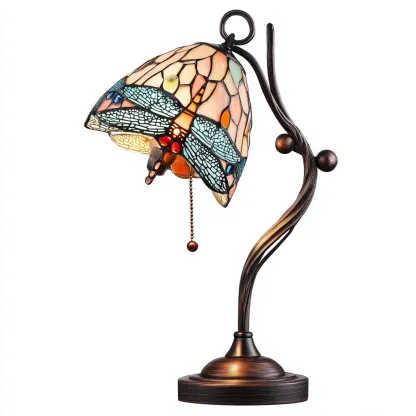 Lampe de table en verre et métal 23x23x45 cm - multicolore-bronze - style Tiffany-Restota