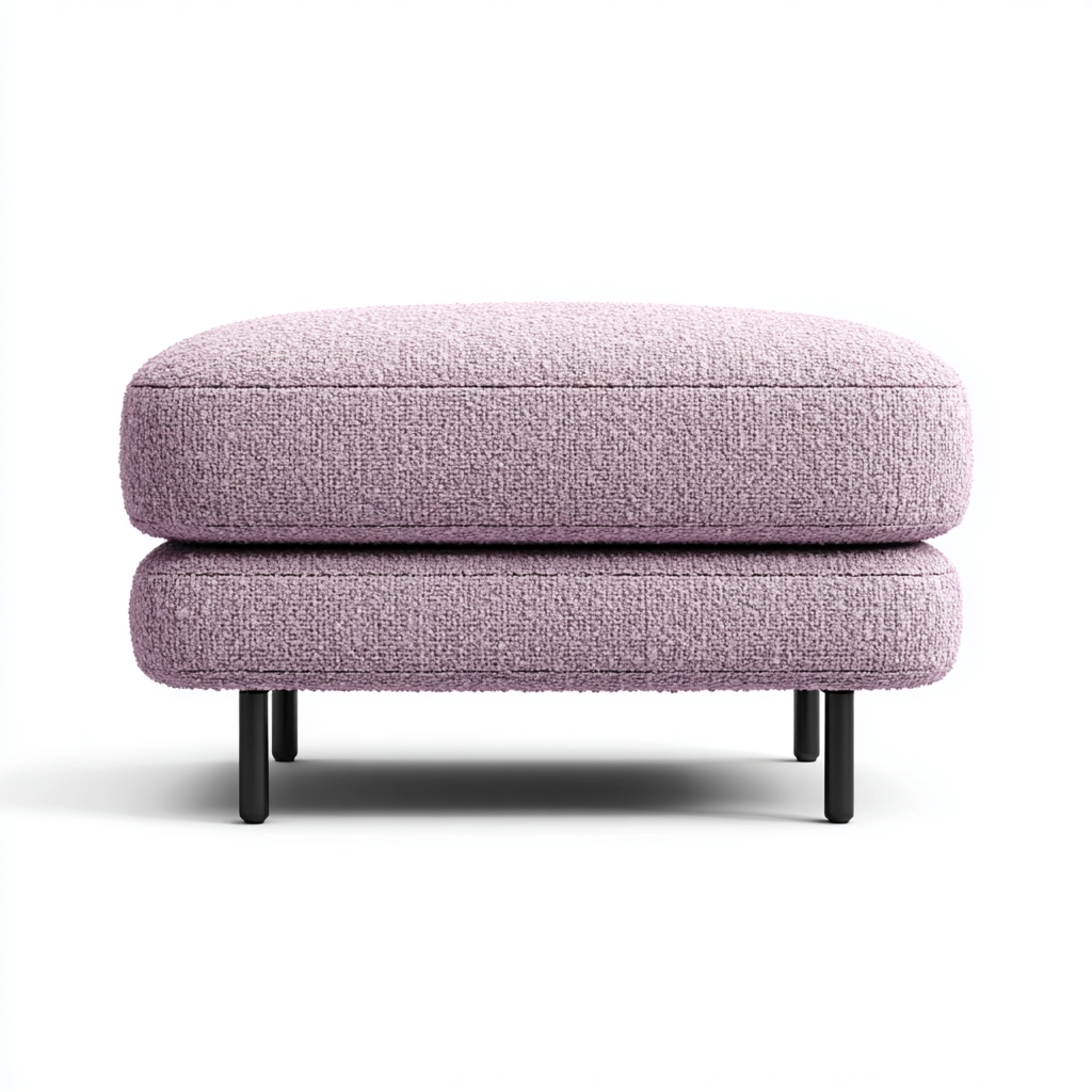 Pouf en tissu bouclé rose avec pieds en métal noir - 70x55x42 cm - rose - style moderne minimaliste-Restota
