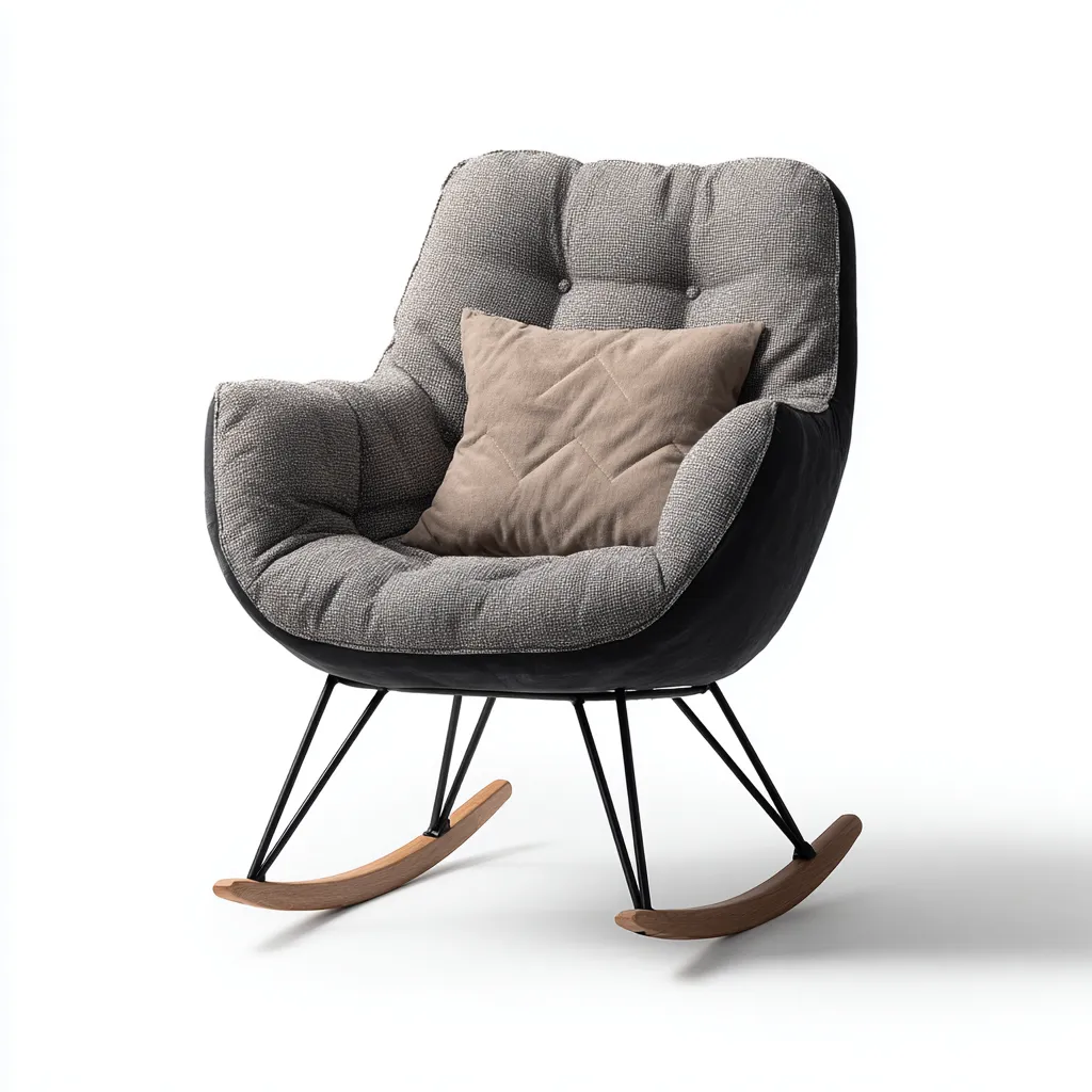 Fauteuil à bascule - Tissu gris et coque simili cuir noir - 90x75x100 cm - Grisnoir - Style moderne confortable-Restota