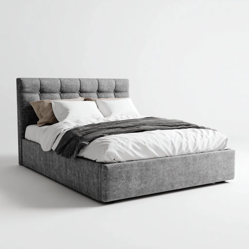 Lit double avec rangement - tissu rembourré - 200x160x110 cm - gris - design contemporain-Restota