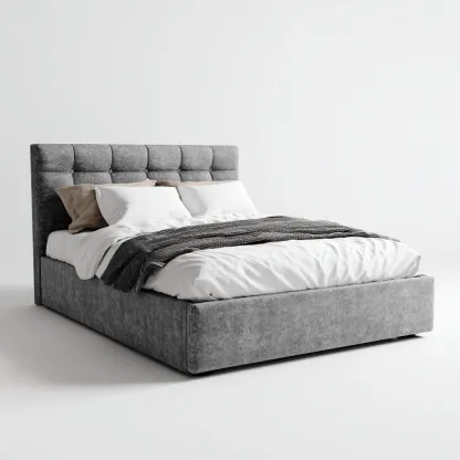 Lit double avec rangement - tissu rembourré - 200x160x110 cm - gris - design contemporain-Restota