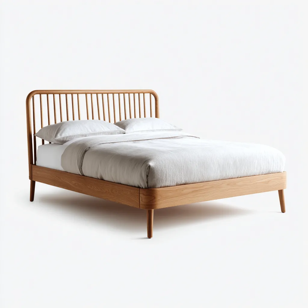 Lit double - chêne massif avec tête de lit à barreaux - 200x160x95 cm - chêne naturel - style scandinave vintage-Restota
