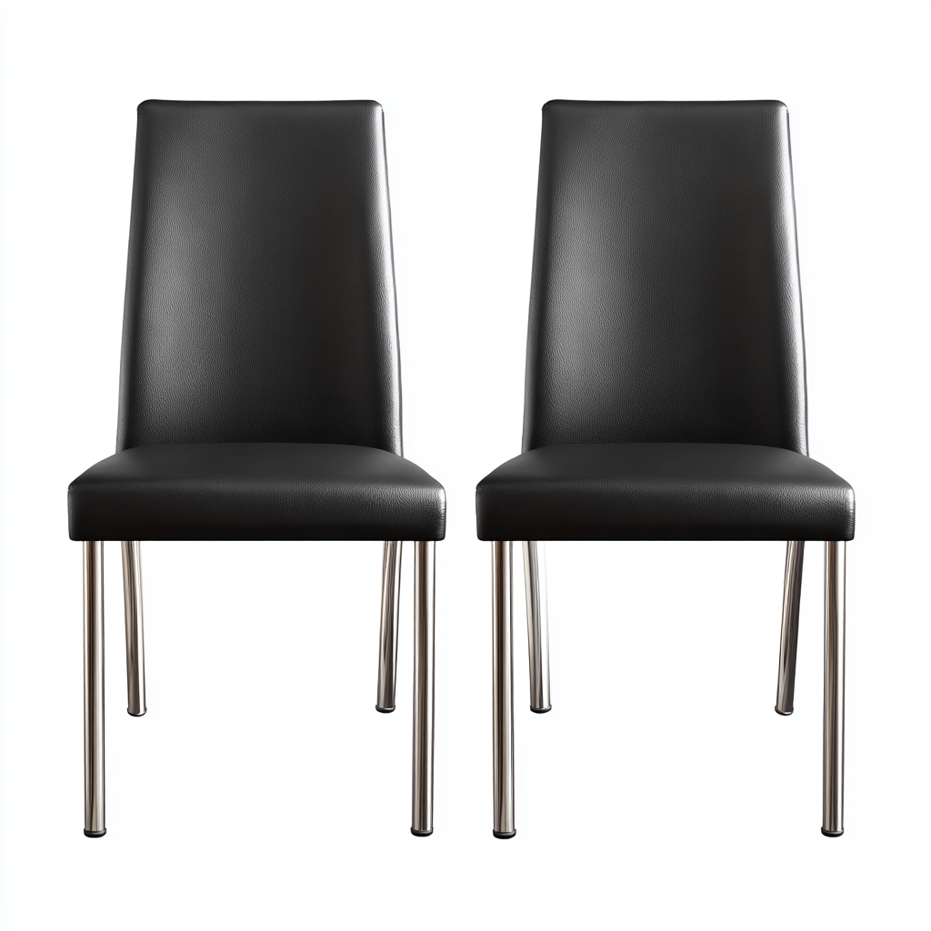 Lot de 2 chaises de salle à manger en similicuir noir avec pieds chromés - 43x50x95 cm - noir-argent - design moderne élégant-Restota