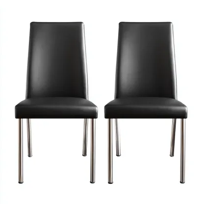 Lot de 2 chaises de salle à manger en similicuir noir avec pieds chromés - 43x50x95 cm - noir-argent - design moderne élégant-Restota