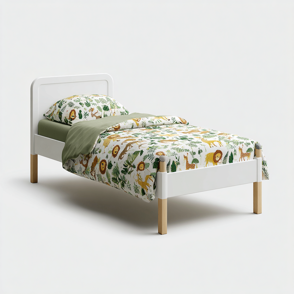 Lit enfant - Bois Naturel et Blanc 190x90x80 cm - Cadre en Bois MDF - Style Moderne-Restota