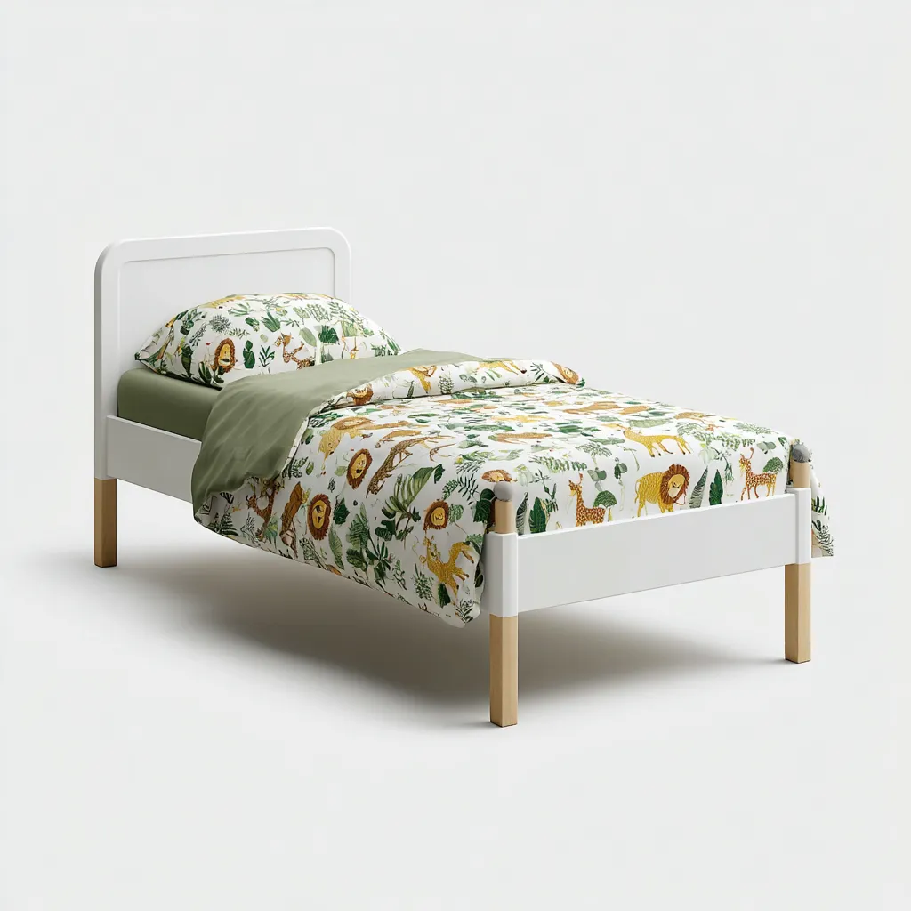 Lit enfant - Bois Naturel et Blanc 190x90x80 cm - Cadre en Bois MDF - Style Moderne-Restota