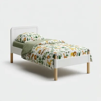 Lit enfant - Bois Naturel et Blanc 190x90x80 cm - Cadre en Bois MDF - Style Moderne-Restota