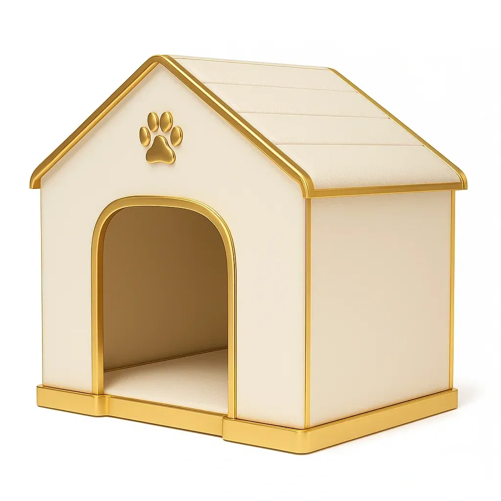 Niche pour chien en matériau composite doré 90×75×85 cm