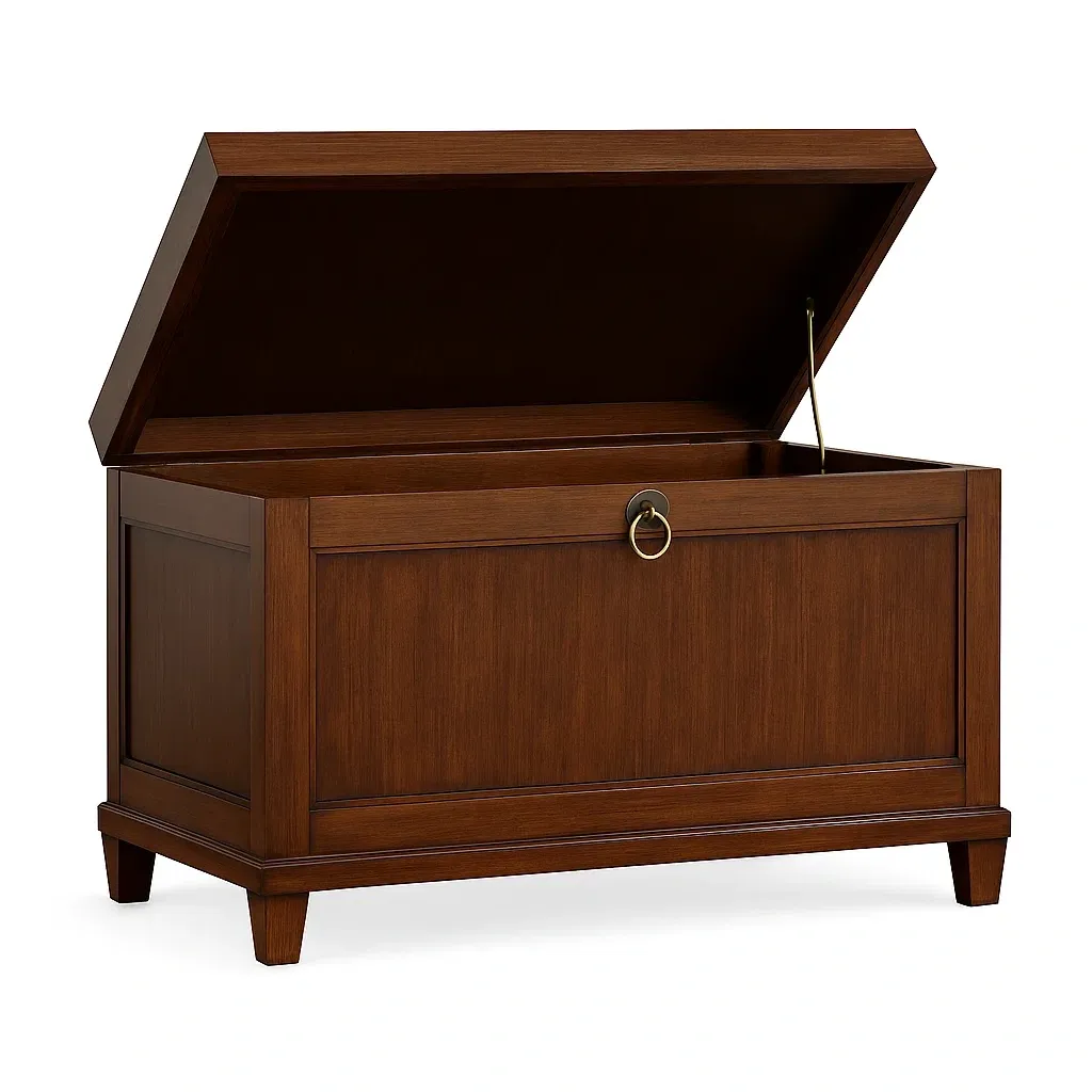 Baule portaoggetti en noyer avec poignée métallique