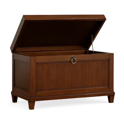 Baule portaoggetti en noyer avec poignée métallique