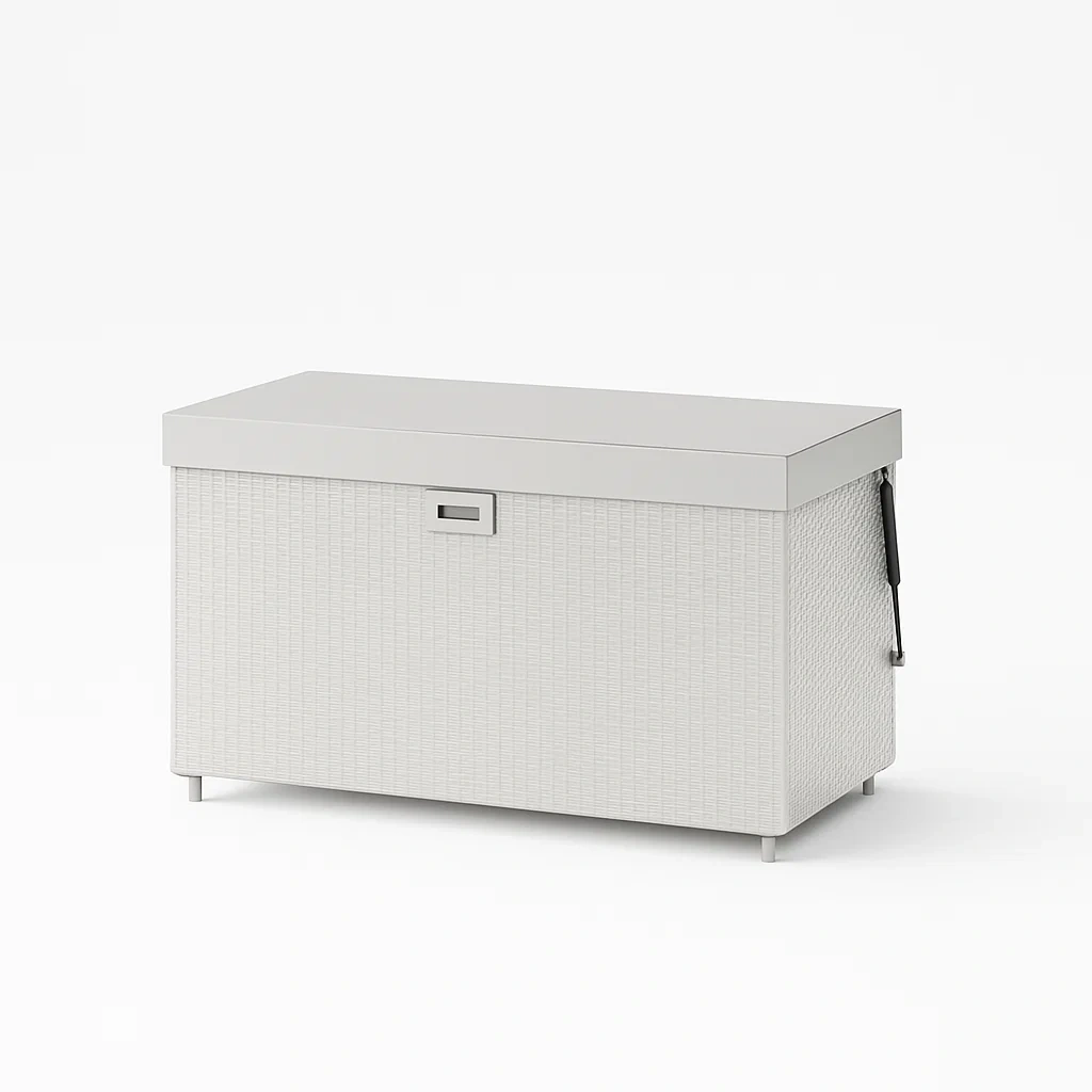 Baule portaoggetti en résine tressée et aluminium blanc 120×50×60 cm