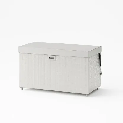 Baule portaoggetti en résine tressée et aluminium blanc 120×50×60 cm