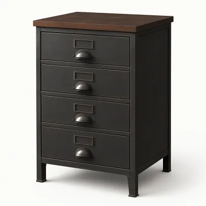 Commode à tiroirs en métal noir à quatre tiroirs avec plateau MDF