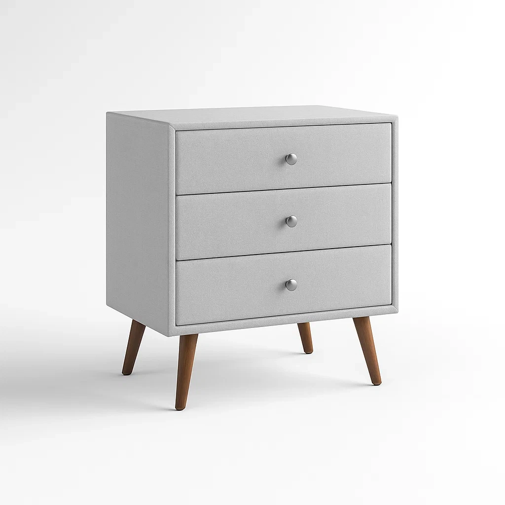 Commode à tiroirs MDF gris avec pieds en bois