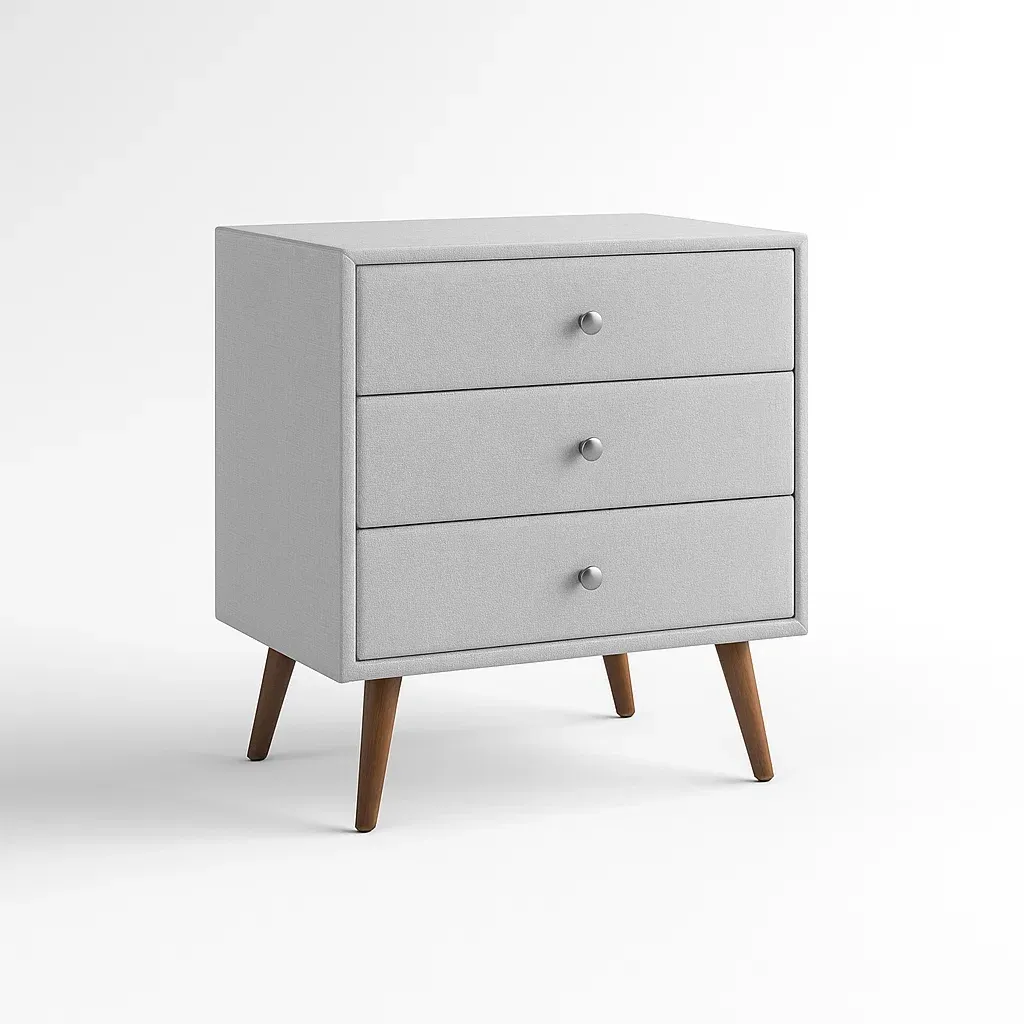 Commode à tiroirs MDF gris avec pieds en bois